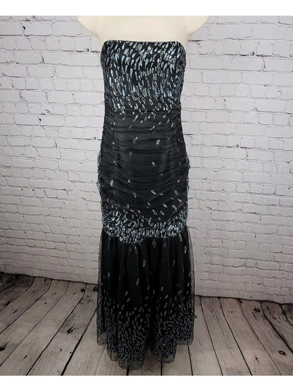 VTG Jessica McClintock Black Strapless Glitter Tie Back Mermaid Dress Size 9